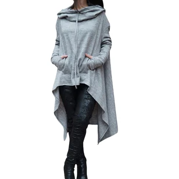 Jaunu 2018 modes high street vienkrāsainu ilgi kapuci sporta Krekli dāmas atpūtas Hoodies zaudēt garām piedurknēm džemperis plus lieluma