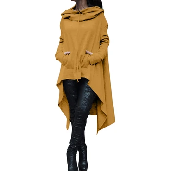 Jaunu 2018 modes high street vienkrāsainu ilgi kapuci sporta Krekli dāmas atpūtas Hoodies zaudēt garām piedurknēm džemperis plus lieluma
