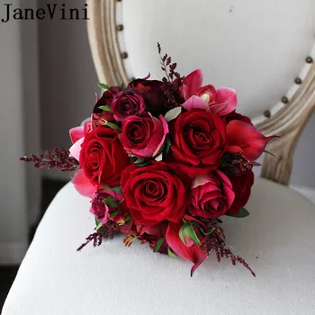 JaneVini Kāzu Ziediem, Līgavas Pušķiem Sarkanā lilija roze Apbur Mākslīgā Cymbidium Kalla lilija Līgava Roku Turētājs Puķu Pušķis