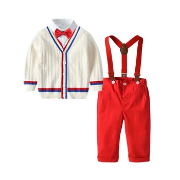 Zīdainis Bērns Drēbes Džentlmenis Komplekti Puika Komplekti, Adīšanas Jaka Džemperis+Ar Garām Piedurknēm Blūze+Bikses Tērpiem