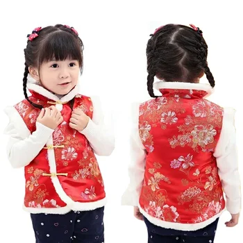Ķīnas Bērnu Veste Ziedu Baby Meitene, Mētelis, Veste Bērniem Topi Pavasara Festivāls Apģērbs Bez Piedurknēm Rozā Sarkana Jaka Jauno Gadu