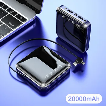 20000mAh Power Bank Uzcelta Kabelis Xiaomi Samsung Ar Digitālo Displeju Mini Powerbank Powered C Tips Micro