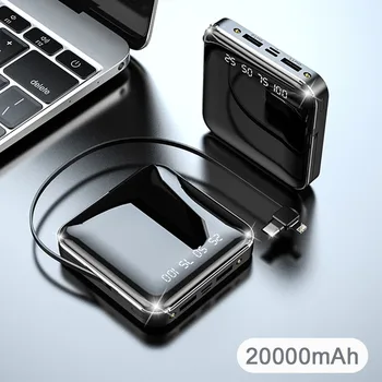 20000mAh Power Bank Uzcelta Kabelis Xiaomi Samsung Ar Digitālo Displeju Mini Powerbank Powered C Tips Micro
