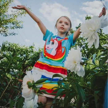 Meitenes, Unicorn Kleitu, Kostīmu 2020. Gada Vasaras Bērnu Kokvilnas Karikatūra Varavīksnes Vienradzis Saģērbt Baby Meitenes Gadījuma Kleitas, Bērnu Drēbes