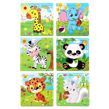 Koka puzle Bērniem Vecumā 2-5 Toddler 6 Mīklas Gabali, Pirmsskolas Izglītības Apguves Rotaļlietu Komplekts Dzīvniekiem Puzles