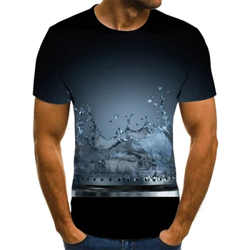 Dabas motīvu vīriešu T-krekls vasaras ikdienas topi 3D iespiests T-krekls vīriešiem ir O-veida kakla krekls Ūdens pilieni gadījuma T-krekls streetwear