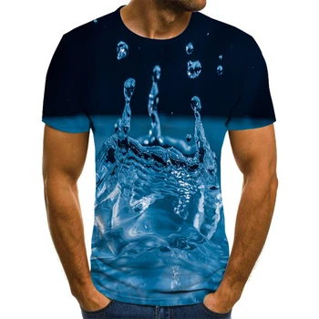 Dabas motīvu vīriešu T-krekls vasaras ikdienas topi 3D iespiests T-krekls vīriešiem ir O-veida kakla krekls Ūdens pilieni gadījuma T-krekls streetwear