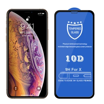 10PCS 10D Pilnībā Segtu Aizsardzības Rūdīta Stikla, uz iPhone X XS XR XS Max Izliektu Malu Ekrāna Aizsargs Filmu Nr. Burbuļi 9H