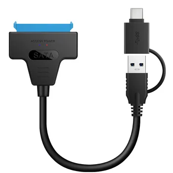 2 in 1 USB 3.0 + USB Type-C SSD / 2,5 Collu SATA(7+15 Pin), Cietā Diska Adapteri, Optimizēta HDD, SSD, Atbalsta UASP SATA III