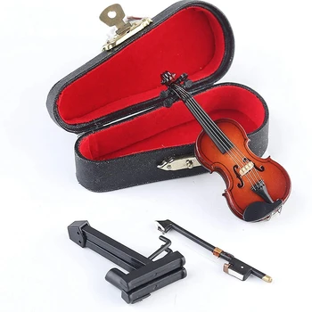 Koka Miniatūras Vijolei ar Statīvu,Priekšgala, un Gadījumā, Mini Mūzikas Instrumentu Miniatūra leļļu Namiņš Modeli, Mājas Apdare (3.15 inchX1.1