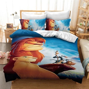 Karikatūra Lion King Gultas Komplekts Bērniem Mājās 3d Gultas Veļa, Sedziņas pārvalks, kas ar Spilvendrāna Viena Double Queen, King Size gultu Pārklāji