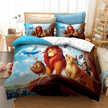 Karikatūra Lion King Gultas Komplekts Bērniem Mājās 3d Gultas Veļa, Sedziņas pārvalks, kas ar Spilvendrāna Viena Double Queen, King Size gultu Pārklāji