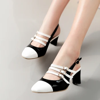 Vasaras kurpes Sieviešu Sandales Modes Potītes siksnas sprādzi Atpakaļ siksna Kvadrātveida papēdi Sieviešu augstpapēžu sandales Zapatos mujer de size34-45