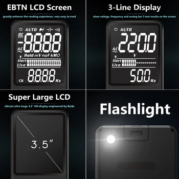 MAXRIENY S9CLN Ciparu Multimetrs 9999 Ultra-portatīvo Smart Voltmetrs EBTN Displejs, Spriegums, Pretestība, Kondensators Diode Hz Testeris