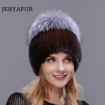 Karstā Pārdošanas Modes Ziemā Silts Sieviešu Adīšanas Cepures Ūdeļu cepures Vertikālā aušana ar FOX Kažokādas Uz Augšu Slēpošana klp