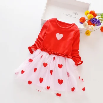 TSpring Rudens Girl Dress 1-8 Gadiem Baby Kids Meitenes Sirds Drukāt Garām Piedurknēm Kleita Saldu Kokvilnas Ērti Toddler Acs Kleitas