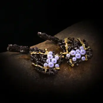 Vintage Black Gold Pearl Auskari Sievietēm Luksusa 925 Sterling Sudraba Piliens Auskari Kāzu Saderināšanās Rotas, dāvanu