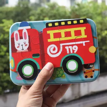 6 mīklas 1Set 3D Puzles Dzelzs Kaste Koka Rotaļlietas Bērniem, Dzīvnieku/Ocean/ Transportlīdzekļa Jigsaw Puzzle Bērnu Rotaļlietas Izglītības Dāvanu