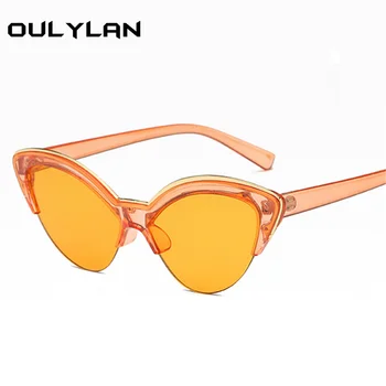 Oulylan Cat Eye Saulesbrilles Sieviešu Vintage Pusi Rāmi, Saules Brilles Toņos Sieviešu Cateye Pārredzamu Sunglass Apelsīnu Zils Brilles