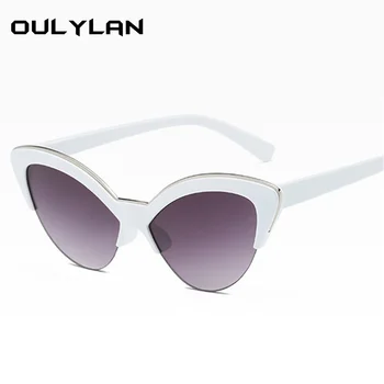 Oulylan Cat Eye Saulesbrilles Sieviešu Vintage Pusi Rāmi, Saules Brilles Toņos Sieviešu Cateye Pārredzamu Sunglass Apelsīnu Zils Brilles