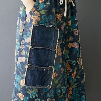 Raibs Drukāt Sieviešu Džinsa Svārki Ilgi 2019 Vasaras Gadījuma Streetwear Elastīgs Viduklis Etniskā Saia Femme Retro Jean-Line Svārki