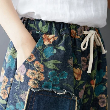 Raibs Drukāt Sieviešu Džinsa Svārki Ilgi 2019 Vasaras Gadījuma Streetwear Elastīgs Viduklis Etniskā Saia Femme Retro Jean-Line Svārki