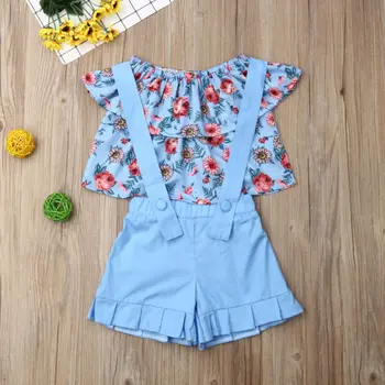 Meiteņu Drēbes, Uzvalki 2019 Jauno Vasaras Stils Bērniem Ziedu Tops ar Lencēm Uzvalks Apģērbu Komplekti 1-6T Bērniem Ruffles Piedurknēm Komplekti