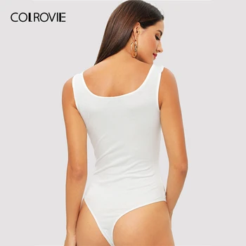 COLROVIE Black Liekšķere Kakla Slim Fit Sexy White Izdilis Tvertne Bodysuit Sieviešu 2019. Gada Vasarā bez Piedurknēm, Pelēka Pamata Dāmas Bodysuits