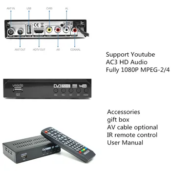 DVB-T2 TV Uztvērējs Dekoders HD 1080 WIFI TV KASTĒ DVB-T Virszemes Ciparu tv Uztvērējs DVB T2, DVB-C Combo H. 264 AC3 HD Audio