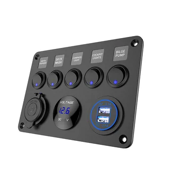 Jauns 5 Banda Jūras Switch Panel ON-OFF Šūpuļzirgs LED Spriegums Displejs+5V 3.1 USB Lādētājs+piepīpētāja Kravas automašīnu, Laivu, Auto Universal