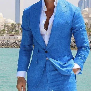 Vasaras Blue Beach Kāzu Tuxedos Sasniedza Atloks Ar Vienu Pogas Līgavainis Valkā Oficiālās Labākais Cilvēks Žakete Tērpi Pielāgotus, Slim Fit