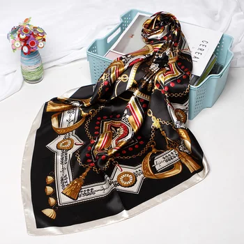 Modes Hijab Šalle Sievietēm Drukāt Zīda Satīna Matu Šallēm Kerchief 90*90cm Laukumā Neckerchief Galvas Šalles Dāmām 2019