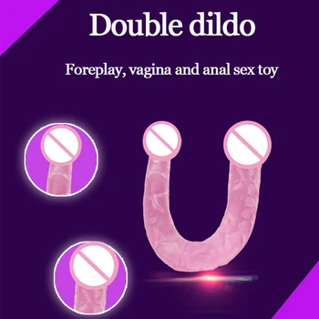 Dubultā Dildo Reālistiskā Dzimumlocekļa Sieviešu Masturbator G Spot Stimulēt Klitoru Seksa Rotaļlietām, Lesbiešu Sievietei Anālais Butt Plug Pimpi