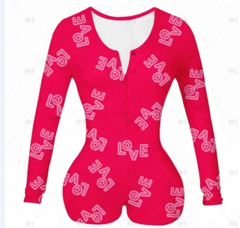 Adogirl ir 2021. Valentīna Diena Drukāt Sievietes Sexy Jumpsuit V Kakla garām Piedurknēm Šorti Romper Sleepwear Playsuits Mīļotājiem Dāvanu Onesies