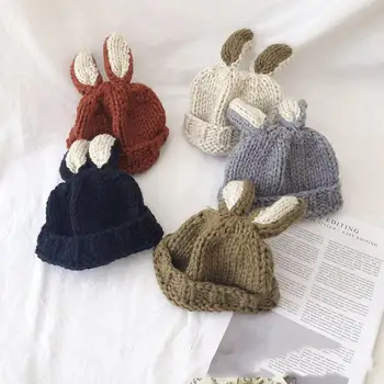 Bērnu trikotāžas cepure ziemas cepure bērniem vafeļu beanies trušu auss cute baby hat ziemas baby girl cepuri ar bowknot roku darbs cepure