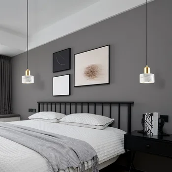 Ziemeļvalstu ins vienu galvu nelielu kulonu lampas guļamistabas gultas lampa radošo luksusa marmora kulons spuldzes E27 110V, 220V 230V