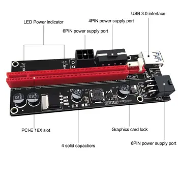 6pcs PCIE Stāvvadu 1X, lai 16X Grafikas Paplašinājumu GPU Ieguves Powered Stāvvadu Adaptera Karti, 60cm USB 3.0 Kabeli, VER009S