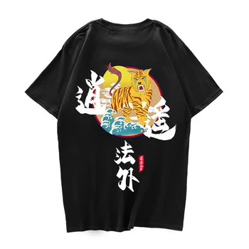 Ķīniešu stilā tiger drukāt Harajuku kokvilnas vīriešu T-krekls hip-hop modes gadījuma apaļu kakla t-krekls vīriešu 2020. gadam, vīriešu t krekls