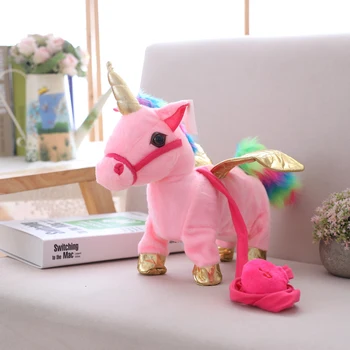 Jauki 35cm Elektriskā Pastaigas Unicorn Plīša Rotaļlieta Pildījumu Dzīvnieku Rotaļlietas Elektroniskās Mūzikas Unicorn Rotaļlieta Bērniem Funy Dāvanas