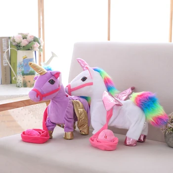Jauki 35cm Elektriskā Pastaigas Unicorn Plīša Rotaļlieta Pildījumu Dzīvnieku Rotaļlietas Elektroniskās Mūzikas Unicorn Rotaļlieta Bērniem Funy Dāvanas