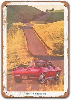 1964. gada Corvette Automašīnu, Metāla, Skārda Zīme, Sisoso Vintage Plāksnes Plakātu Pub Cilvēks Ala Retro Sienu Dekors 12x16 cm