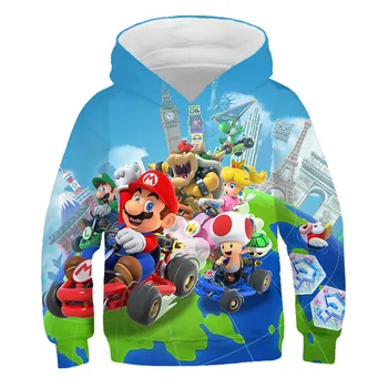 Mario bērnu 3D super Kapuci sporta Krekls zēniem un meitenēm karikatūra izdrukāt apģērbu rudens sporta Krekls modes anime sporta krekls、