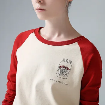 Toyouth Modes Rudenī Sieviešu Hit Krāsu Garām Piedurknēm T-Krekli, Sieviešu Ikdienas Zaudēt Apaļu Kakla Pamata Topi Izšūšana T-Veida Krekls