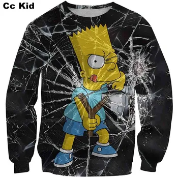 Jauns Krekls Simpson Pārkāpj Apģērbu 3D drukāšanas meitene zēna džemperi smieklīgi karikatūra bērniem pelēkā vārna bērnu drēbītes, 4-14Y