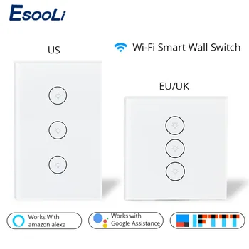 Esooli Smart Dzīves Wifi Smart Sienas Touch Switch Stikla Paneli Mobile APP Tālvadības pults strādā ar Amazon Alexa, Google Home MUMS, ES UK