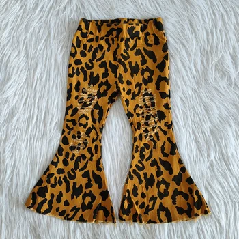 Labākā pārdošanas bērniem džinsa bikses meitene modes rudenī bell bikses bērnu meitene leopards drukāt bikses