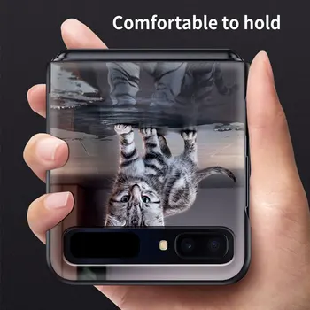 Cute Dzīvnieku Kaķis Jauki Luksusa Telefonu Gadījumā Samsung Galaxy Z Flip 5G Flod Cietās Plastmasas Melnā Coque Fundas Shell Šūnu Sadalīšana