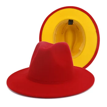 Fedorat cepuri jauktu krāsu Džeza kovboju cepures, cepure, sieviešu un vīriešu ziemas vīriešiem, cepurīte, sarkana ar melnu vilnas katliņš cepuri vairumtirdzniecība