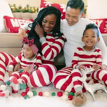 Pudcoco Ģimenes Ziemassvētku Matching Pidžamā, Drēbes, uzstādīt Svītrainām Pieaugušām Sievietēm, Bērniem, Baby Sleepwear Naktsveļu Pidžamu Kombinezonus Jaundzimušie