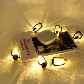 Akumulatoru Powered LED Ziemassvētku iedegties Laternas Karājās Kempings, Petroleju, Eļļu Lampas LED Garland String Gaismas Retro